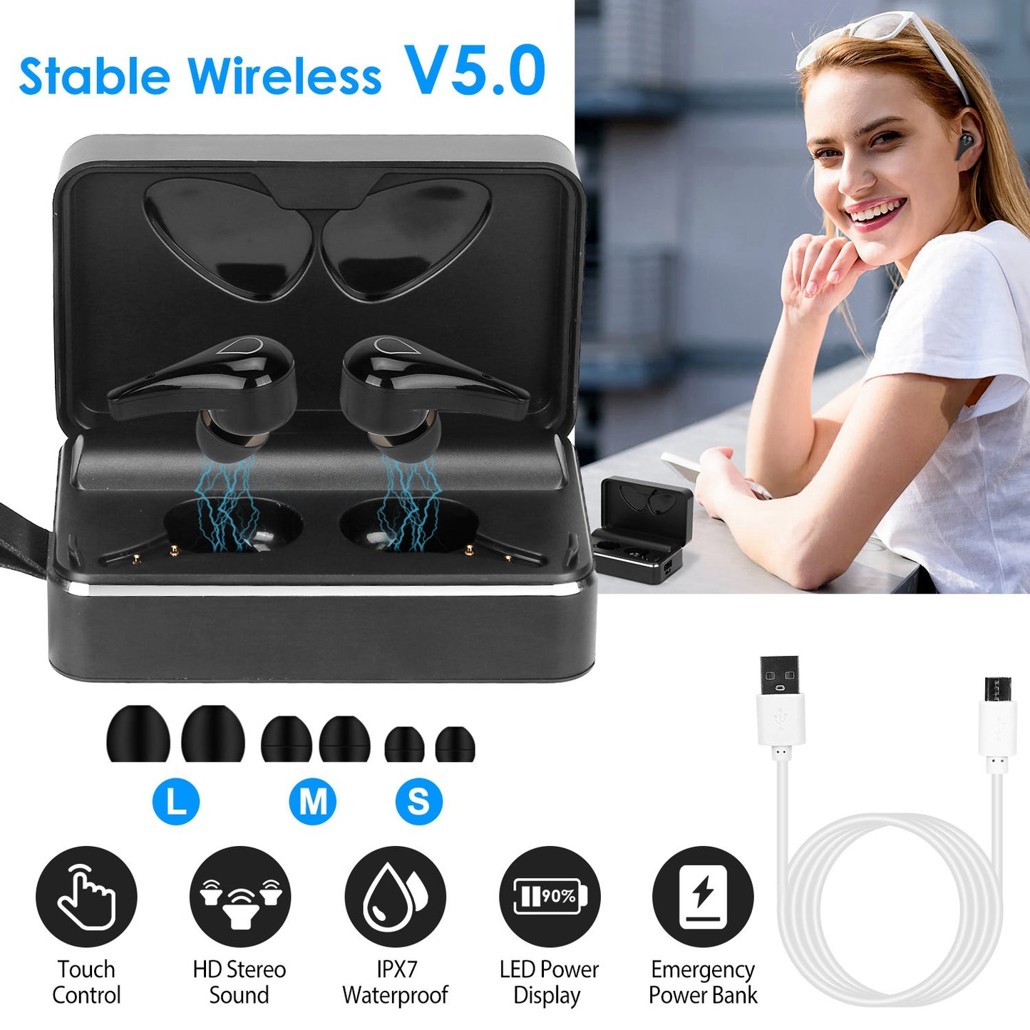 Wireless Earbuds with IPX7 Waterproof & LED Charging Case