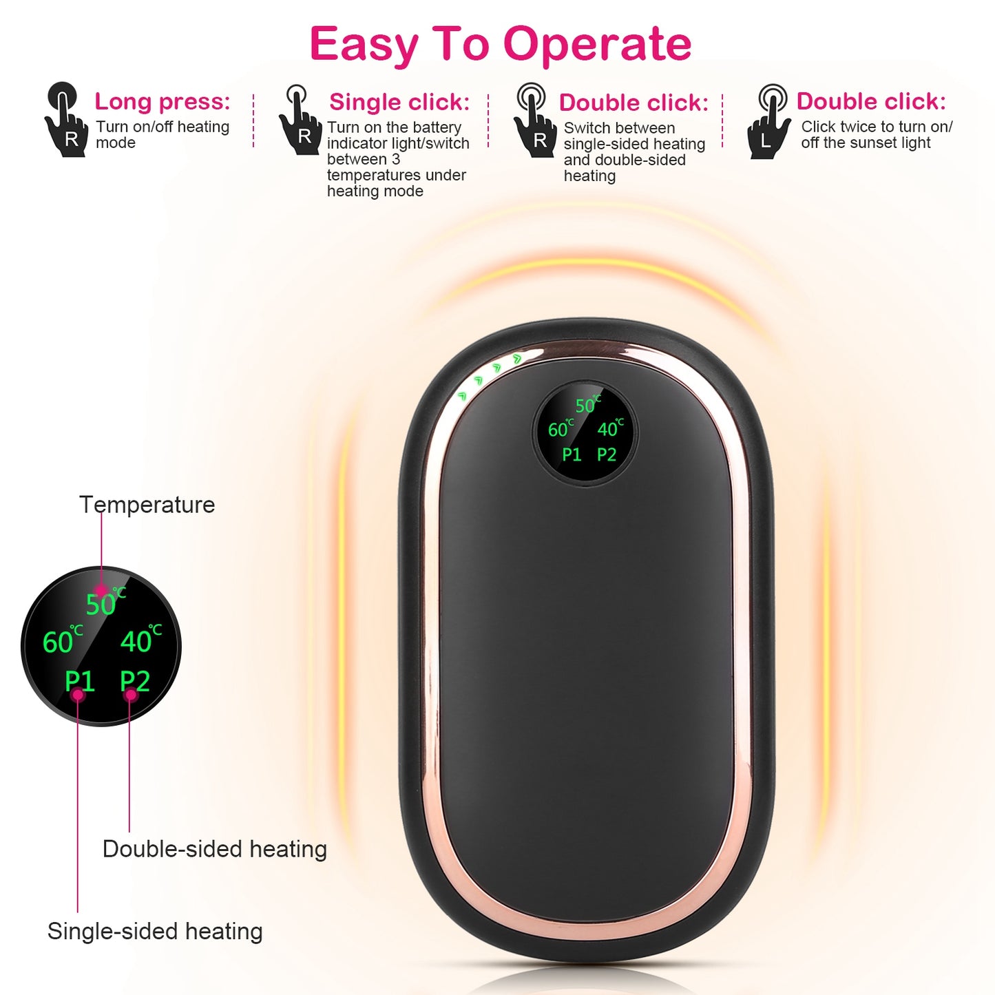 Rechargeable Hand Warmer with Power Bank & Digital Display
