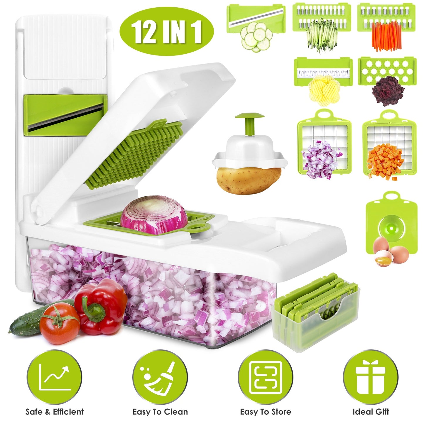 Vegetable Chopper 12-in-1 with Container and Hand Protector