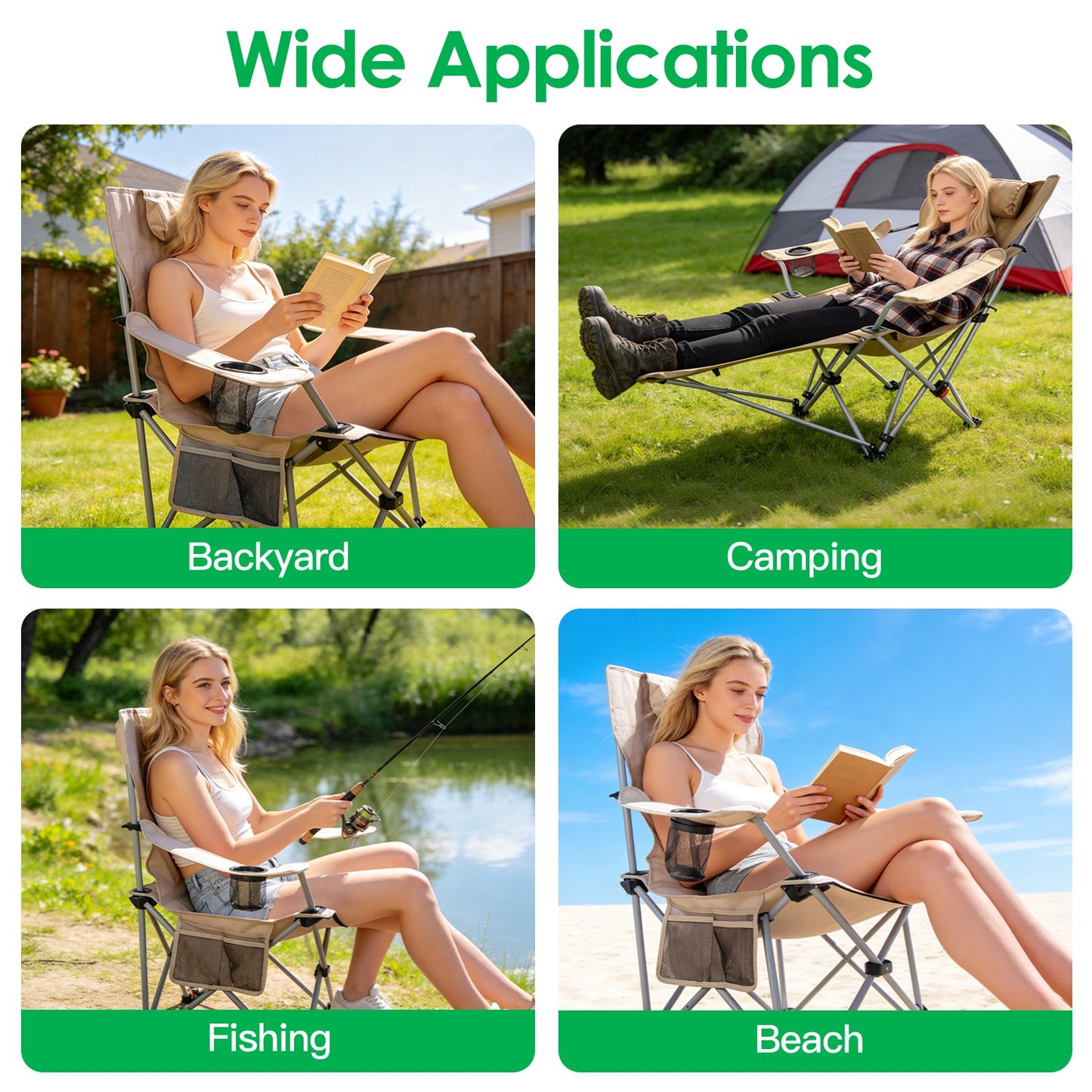 Reclining Camping Chair with Footrest - 4-Position Adjustable