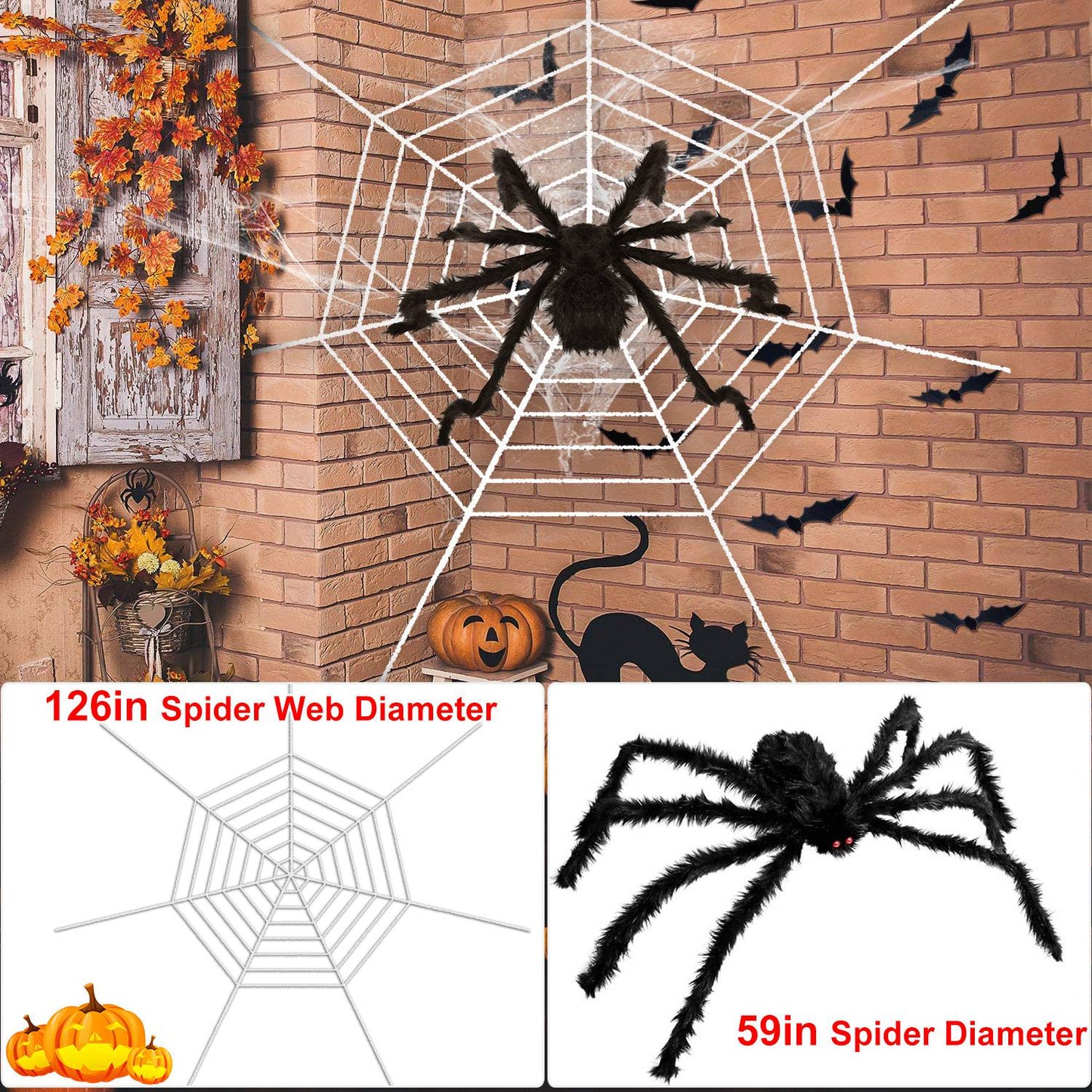 Giant Halloween Spider Decoration with 126" Spider Web Set