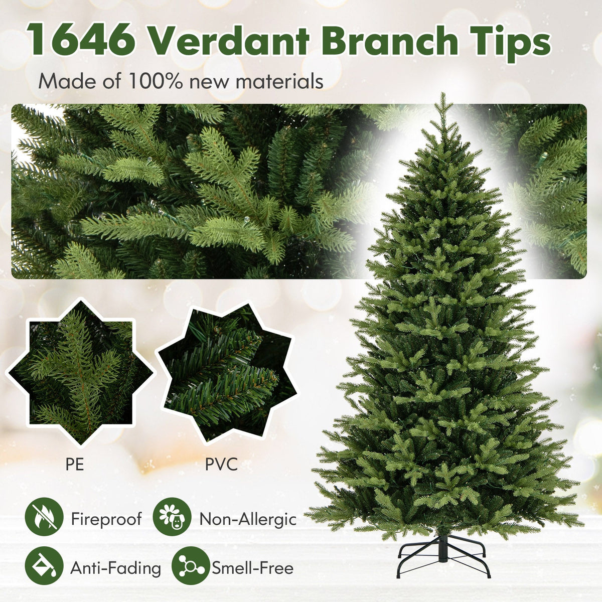 5 Feet Artificial Xmas Tree Hinged with 11 Lighting Modes and Remote Control