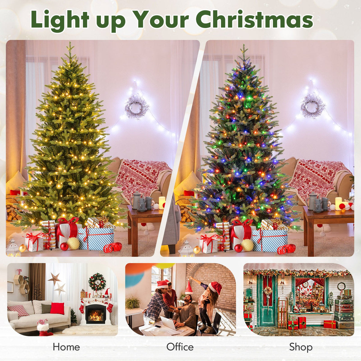 5 Feet Artificial Xmas Tree Hinged with 11 Lighting Modes and Remote Control