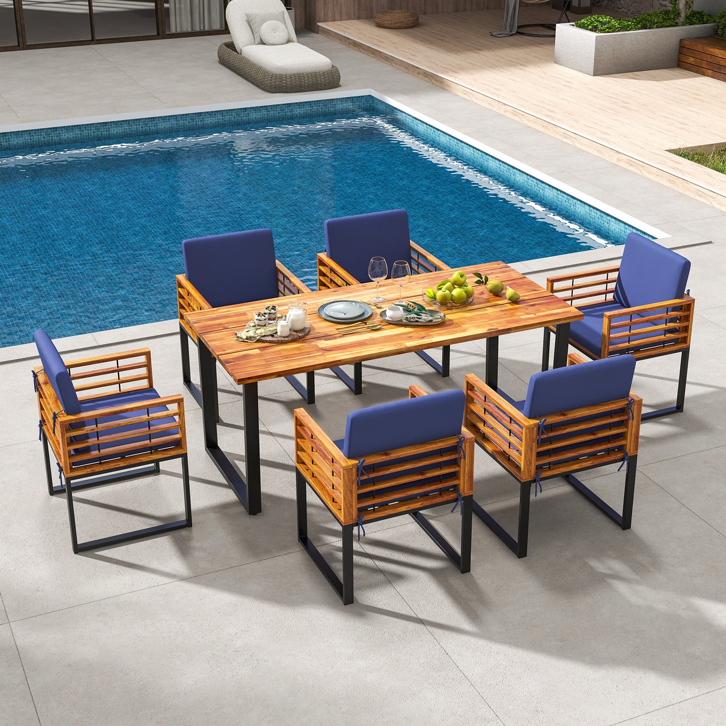 7-Piece Acacia Wood Patio Dining Set with Cushions