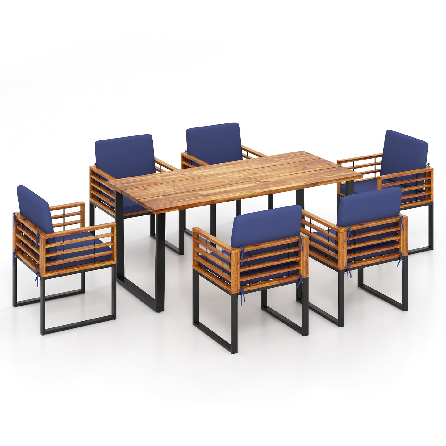7-Piece Acacia Wood Patio Dining Set with Cushions