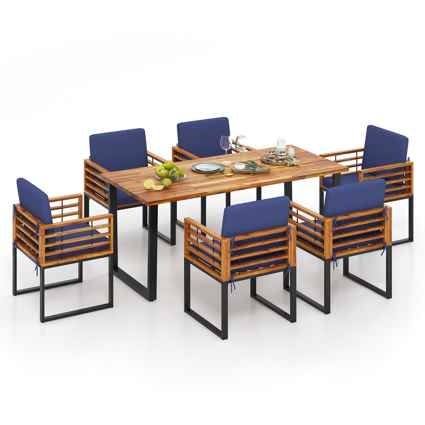 7-Piece Acacia Wood Patio Dining Set with Cushions