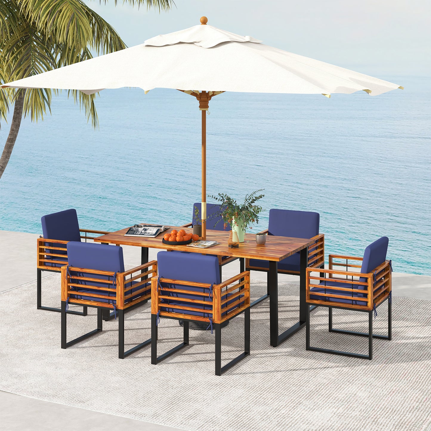 7-Piece Acacia Wood Patio Dining Set with Cushions