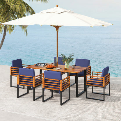 7-Piece Acacia Wood Patio Dining Set with Cushions