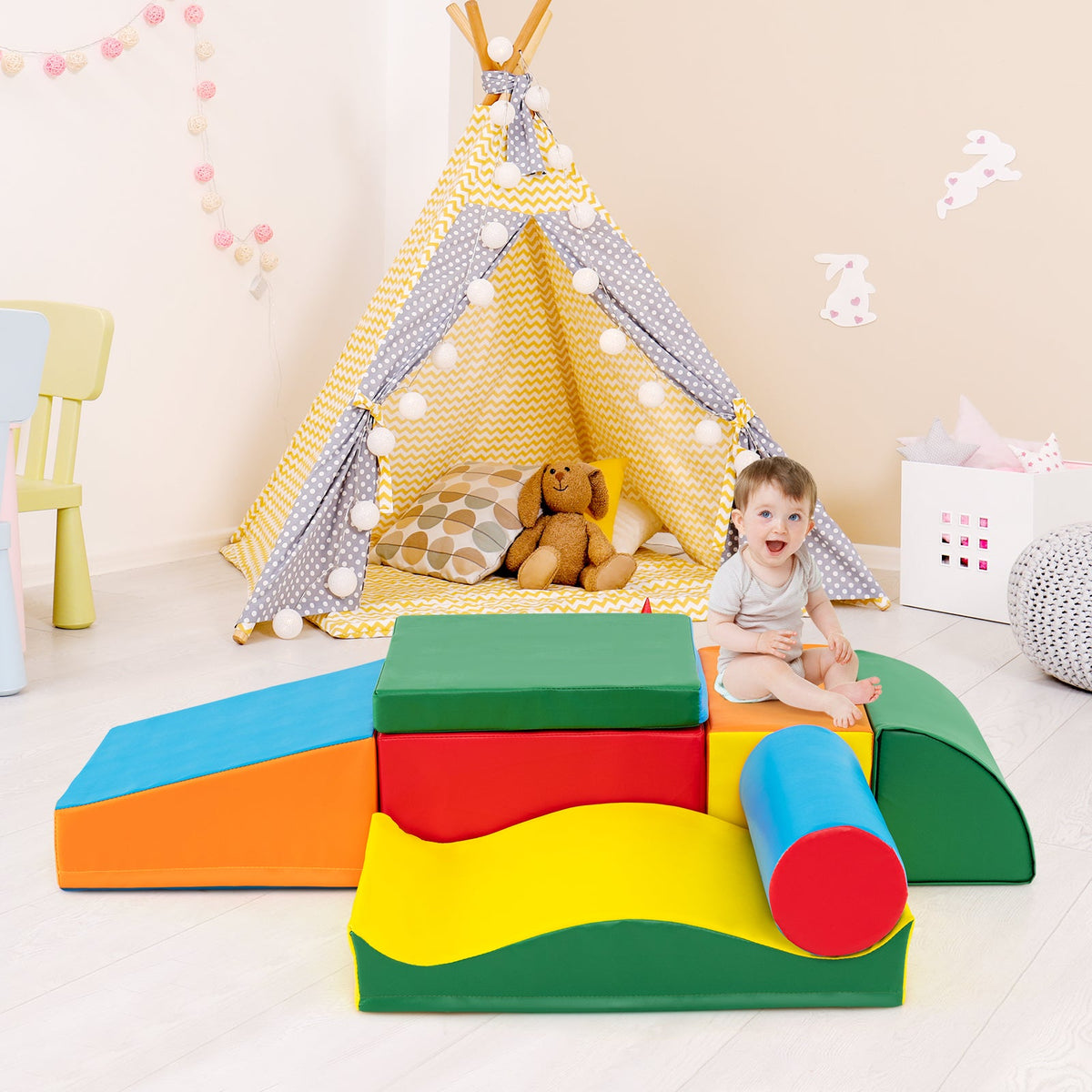 7 Pieces Toddlers Climbing Toys with EPE Foam and Removable PU Leather