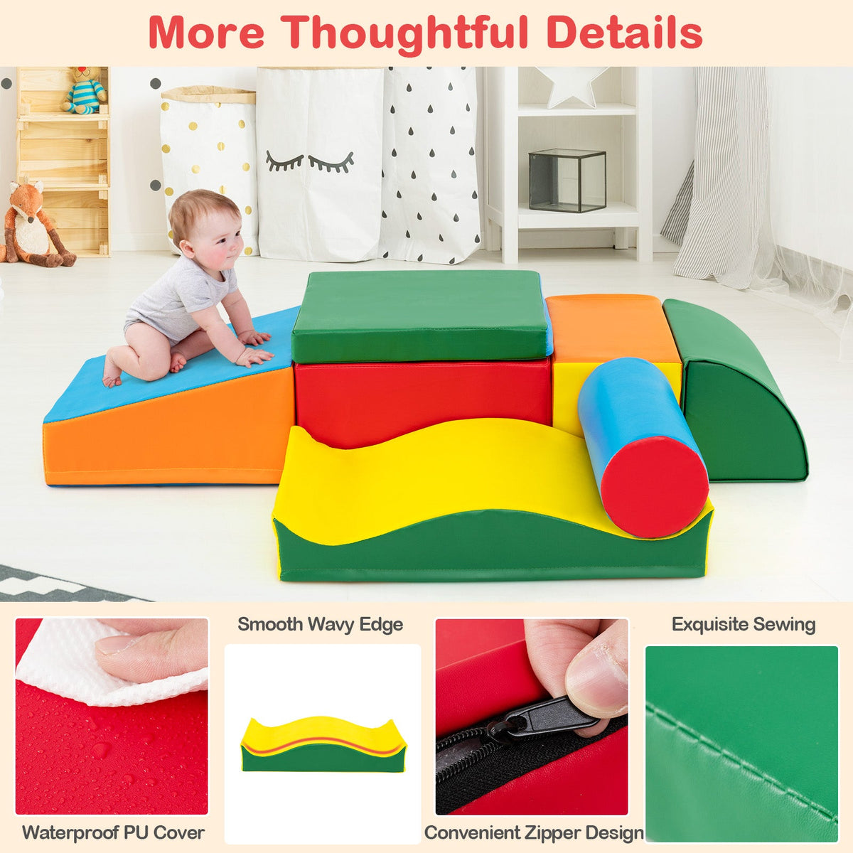 7 Pieces Toddlers Climbing Toys with EPE Foam and Removable PU Leather
