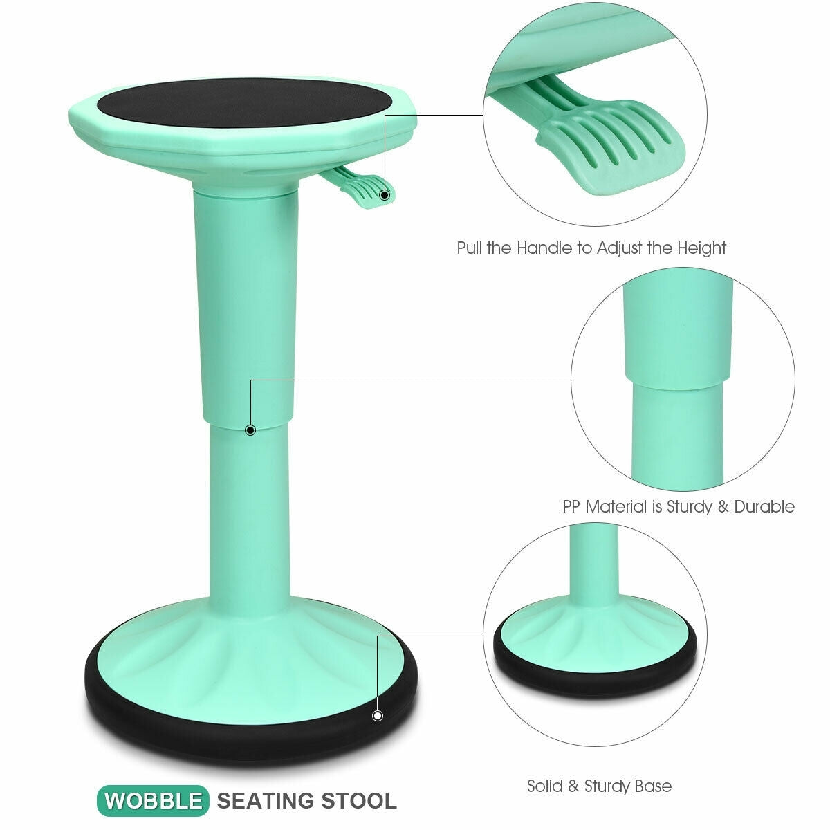 Adjustable Active Learning Wobble Stool with Cushion Seat