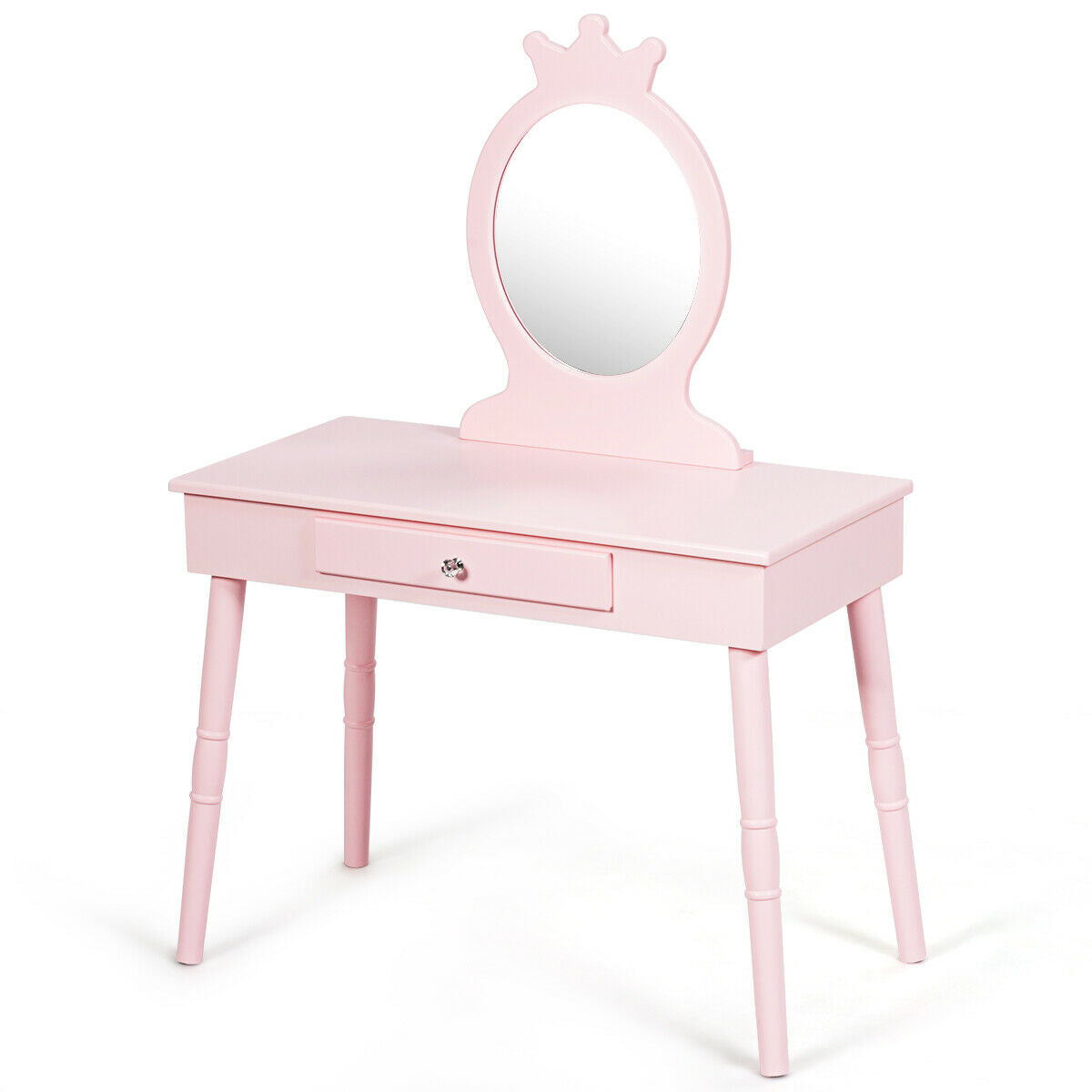 Kids Vanity Table and Chair Set with Mirror and Drawer