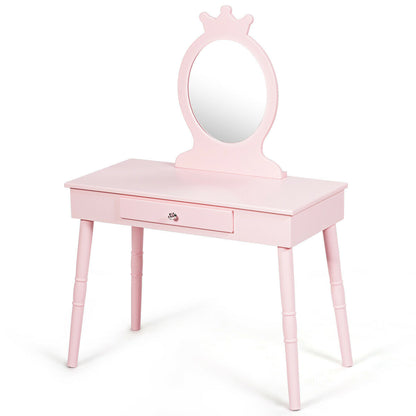 Kids Vanity Table and Chair Set with Mirror and Drawer