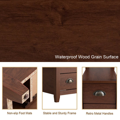 Set of 2 End Table Wooden with 2 Drawer & Shelf Bedside Table