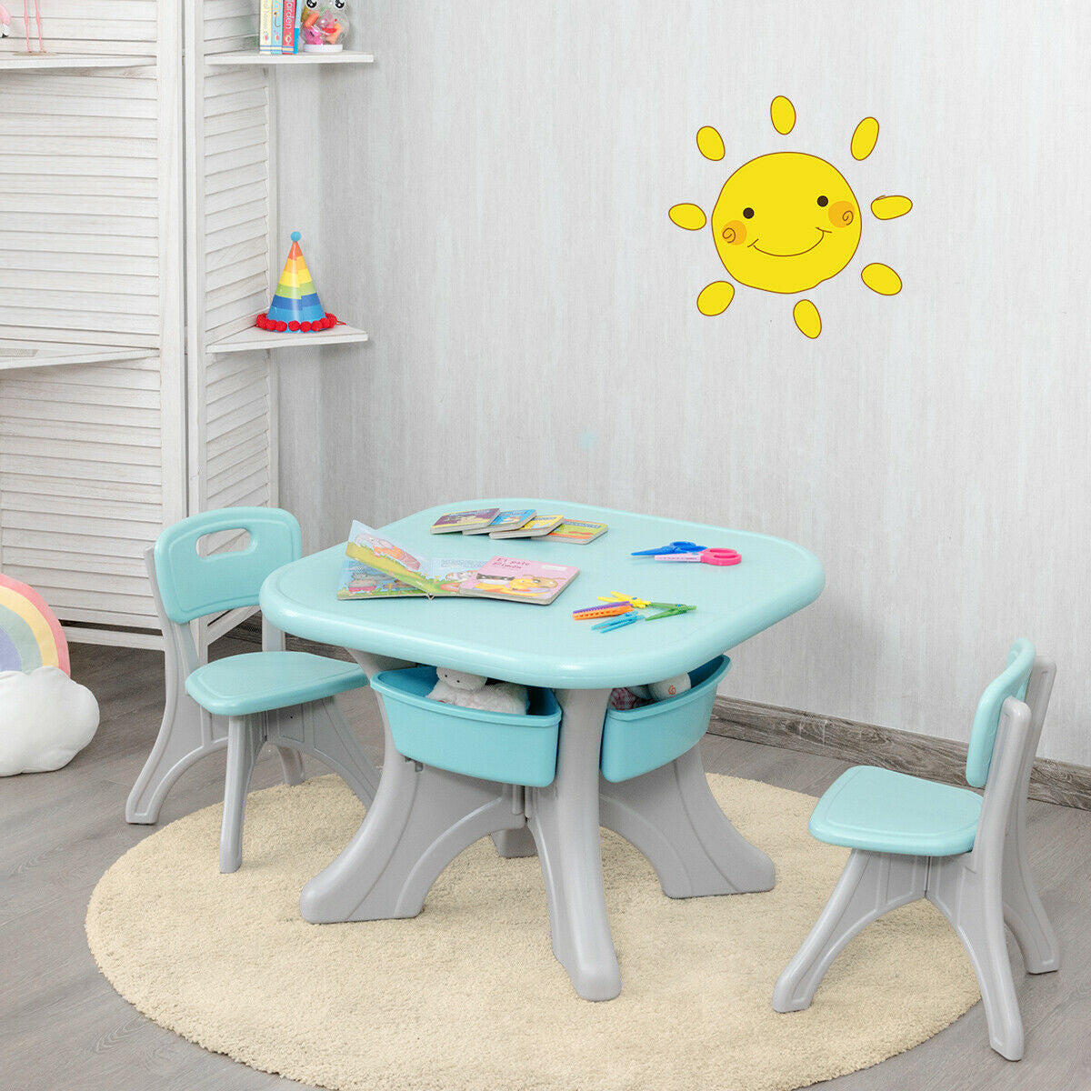 Kids Table and Chair Set with Storage Drawers - 3 Piece