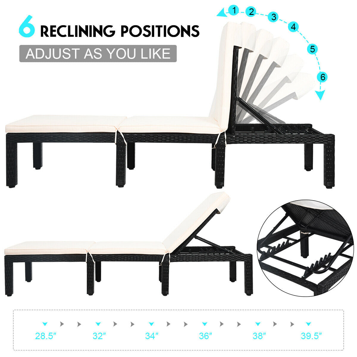 Adjustable Patio Chaise Lounge Chair with Cushion