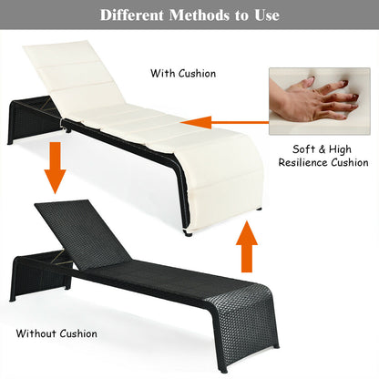 Adjustable Rattan Chaise Lounge Chair with Cushion
