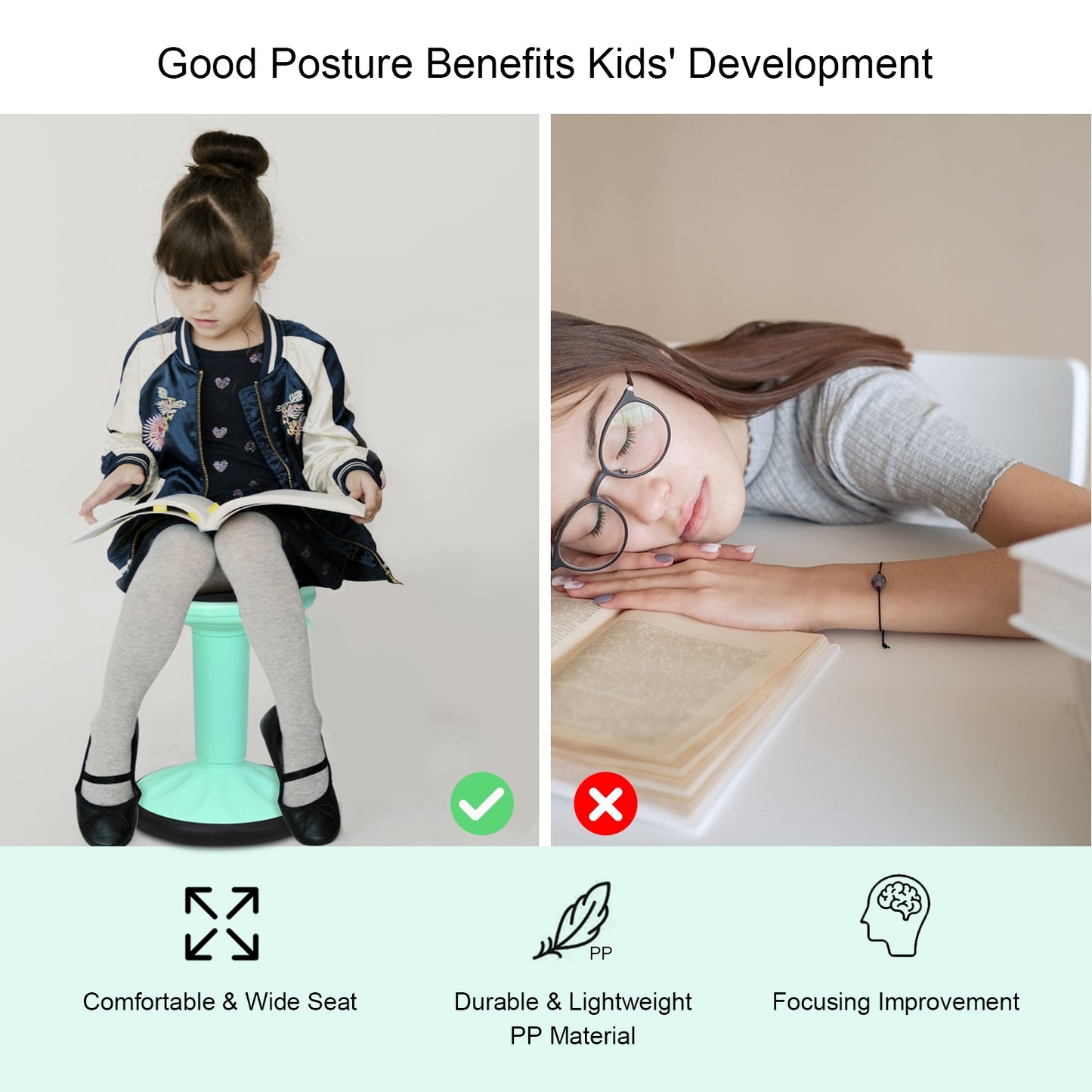 Adjustable Active Learning Wobble Stool with Cushion Seat