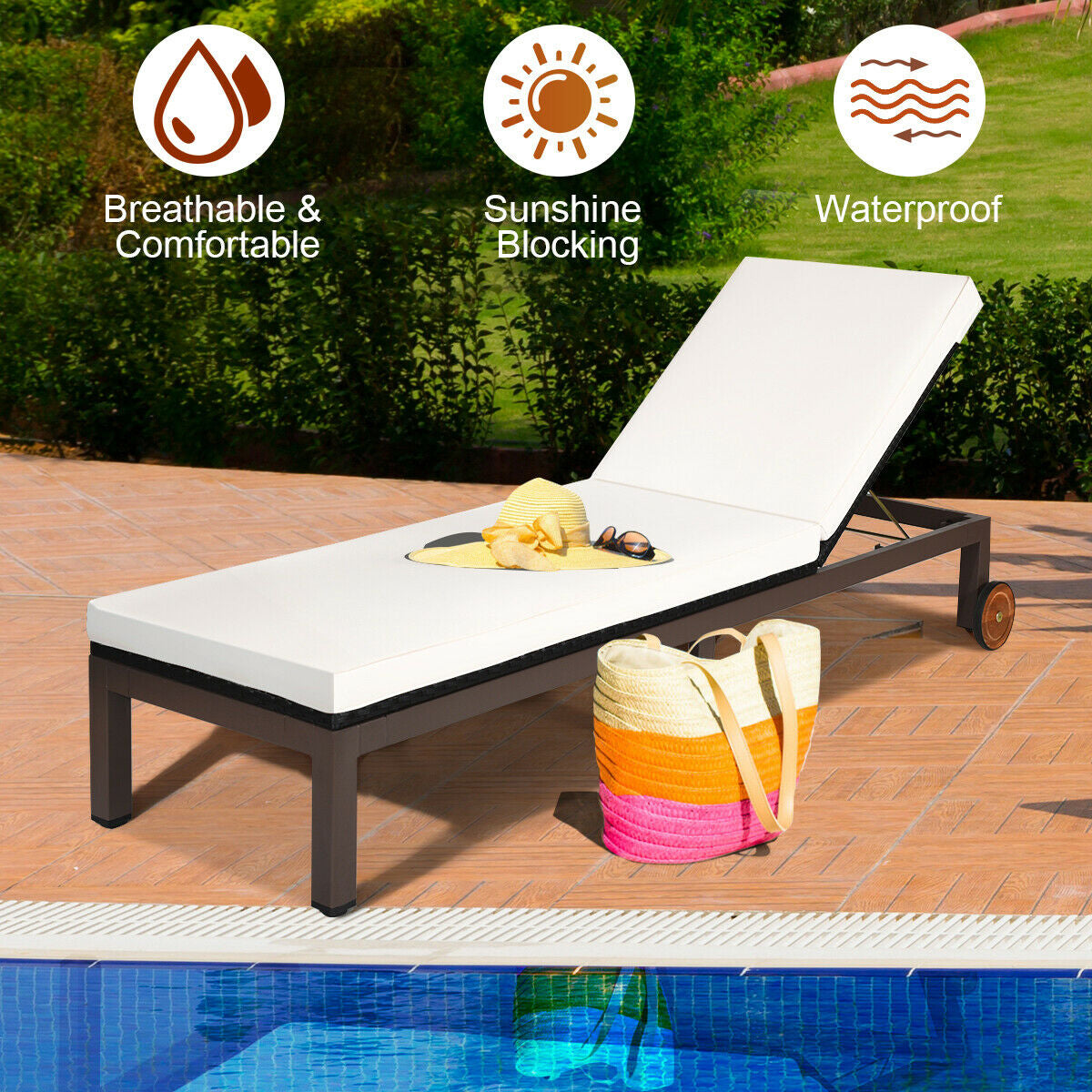 Adjustable Patio Chaise Lounge Chair with Cushion