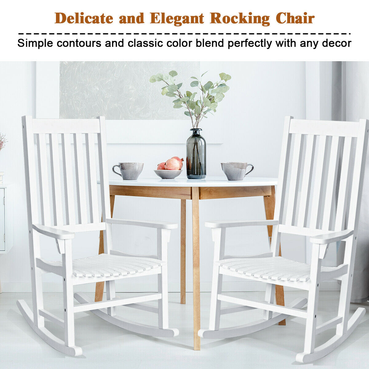 Acacia Wood Rocking Chair with High Back for Patio