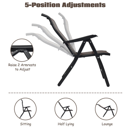 Folding Rattan Patio Reclining Chairs - Set of 2