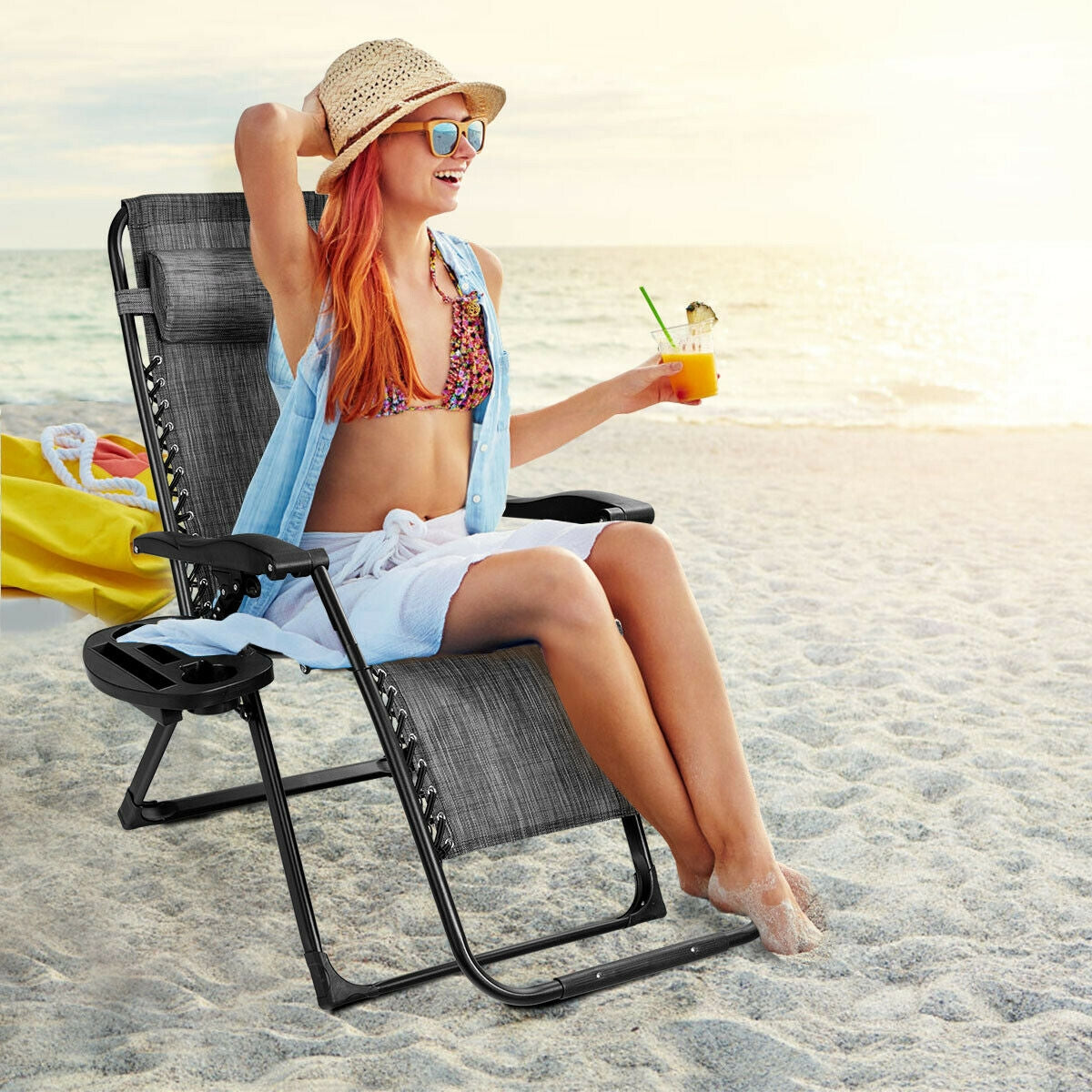 Oversized Zero Gravity Lounge Chair with Cup Holder - 500 lbs