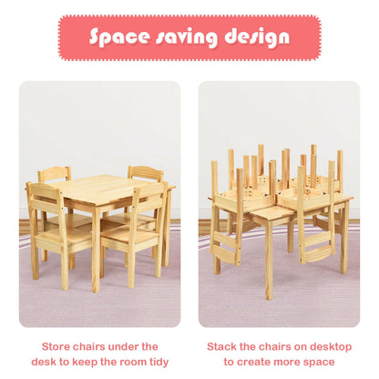 Kids Table and Chair Set - 5 Piece Pine Wood
