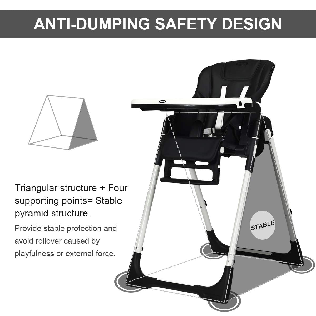 Foldable High Chair with Adjustable Backrest and Height
