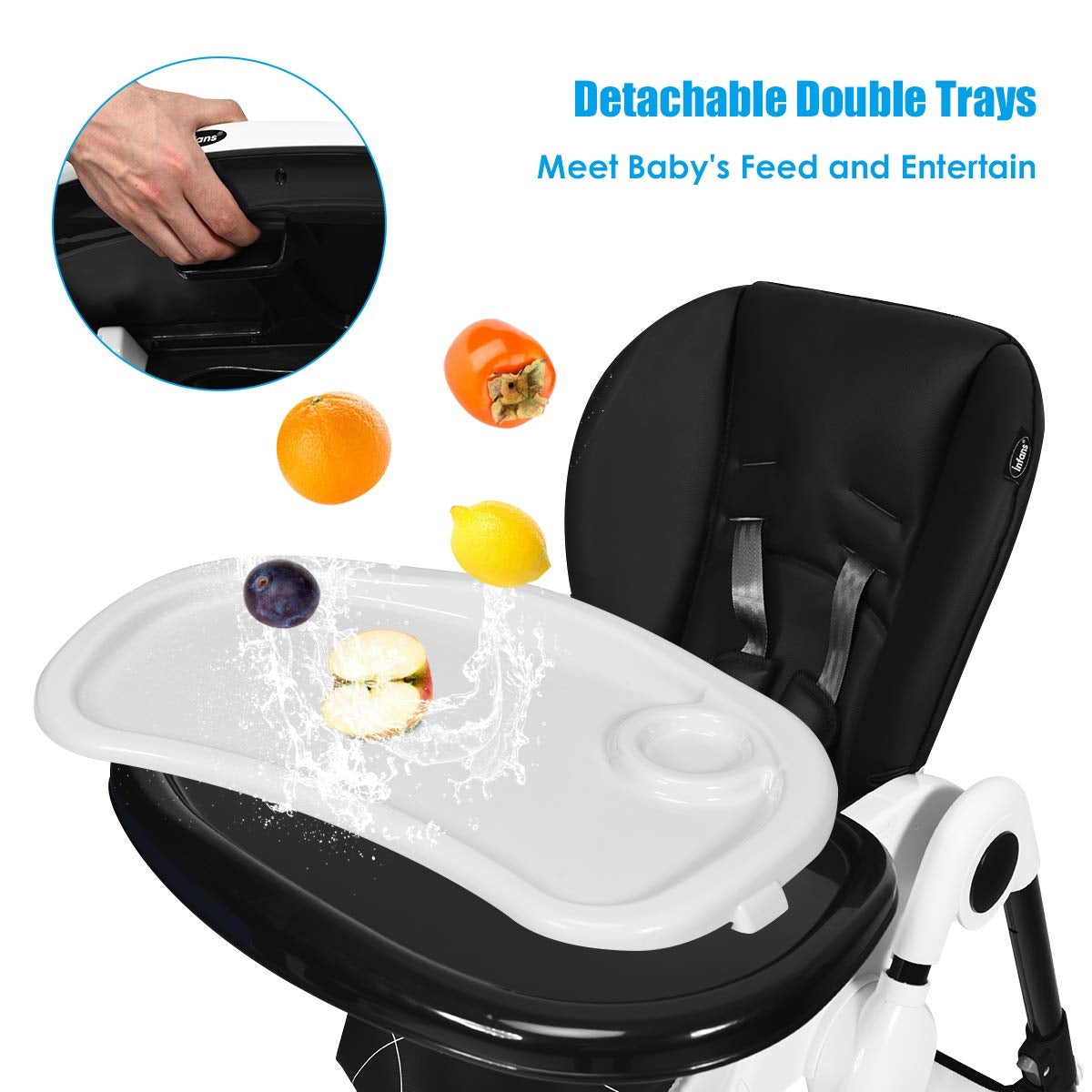 Foldable High Chair with 4 Lockable Wheels and 5-Point Harness