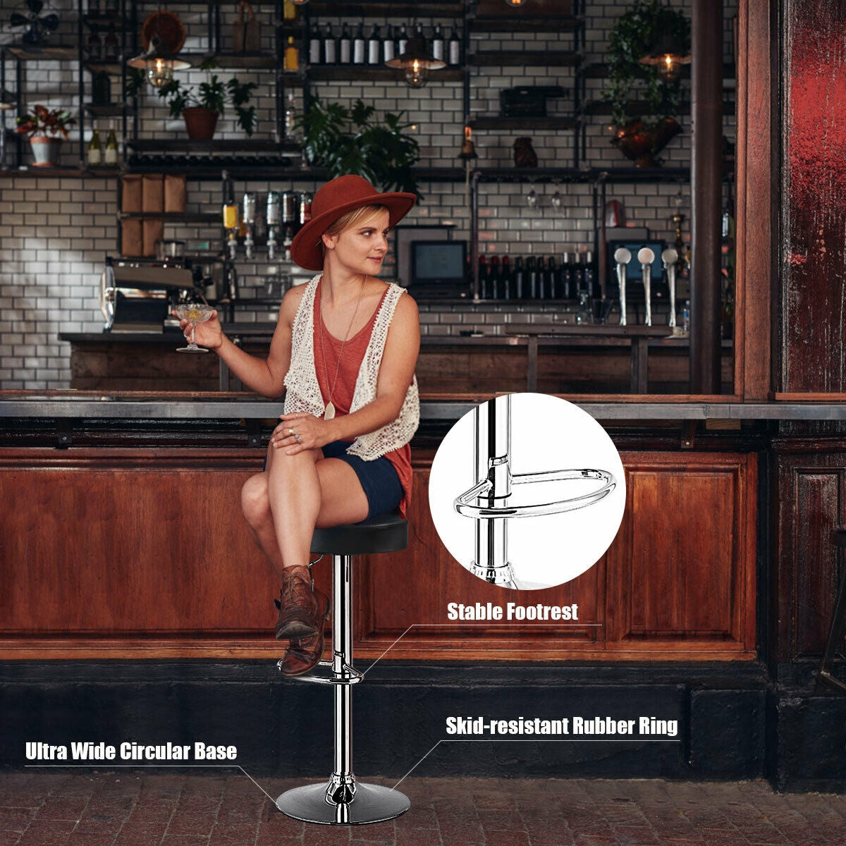 Adjustable Swivel Bar Stool with PU Leather Seat