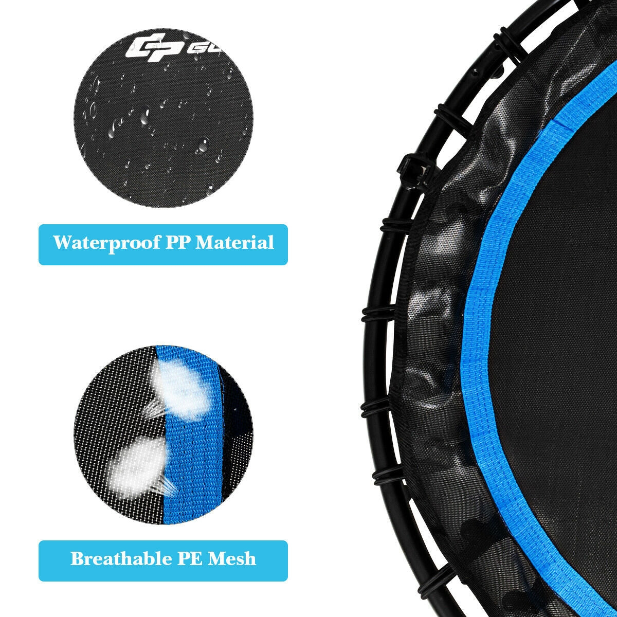 40 Inch Foldable Fitness Rebounder with Resistance Bands Adjustable Home