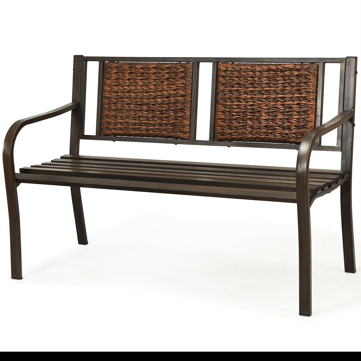 Outdoor Garden Bench with Steel Frame and PE Rattan - 500 lbs
