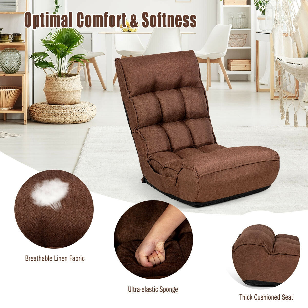 4-Position Adjustable Floor Chair with Folding Design
