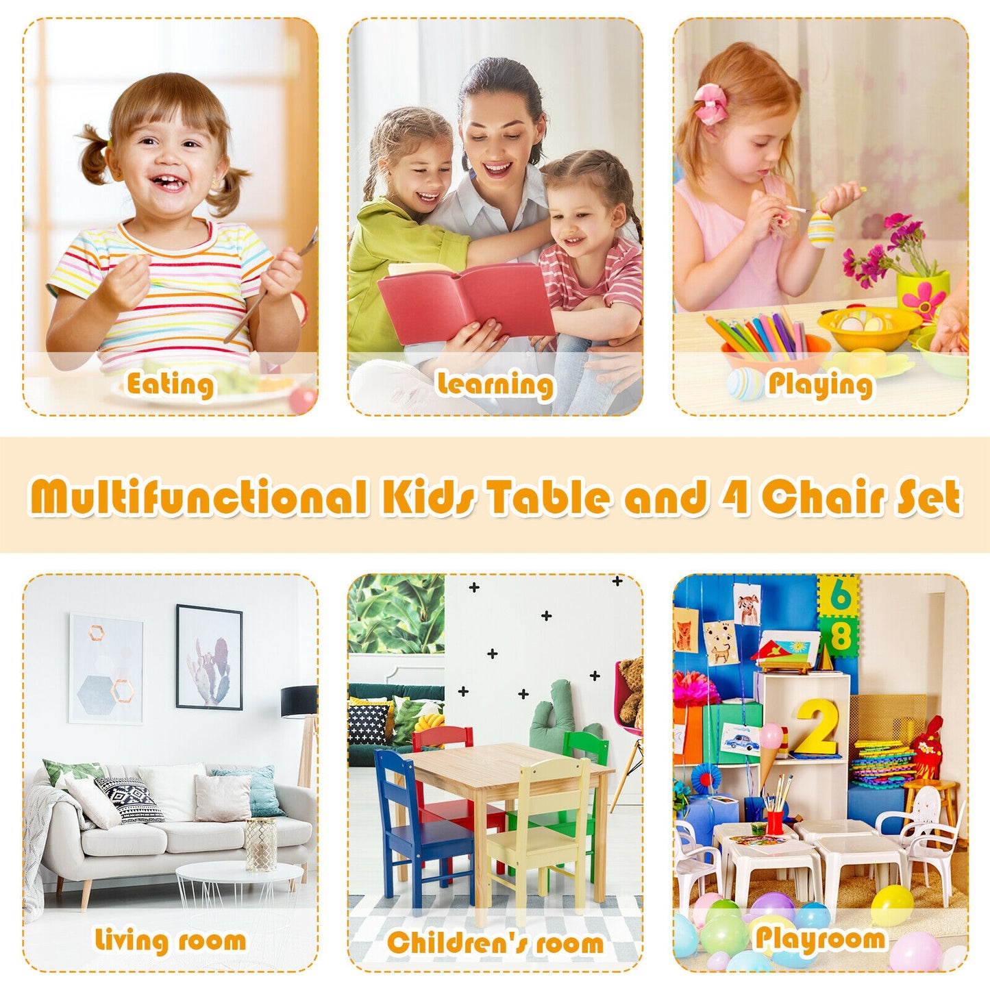Kids Table and Chair Set - 5 Piece Pine Wood