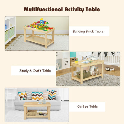 Kids Activity Play Table with Storage - Solid Pine Wood