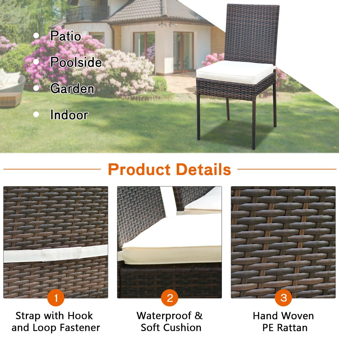 5-Piece Rattan Patio Dining Set with Glass Table & Cushions