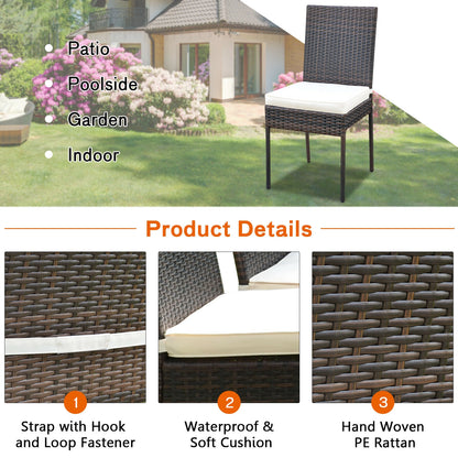 5-Piece Rattan Patio Dining Set with Glass Table & Cushions