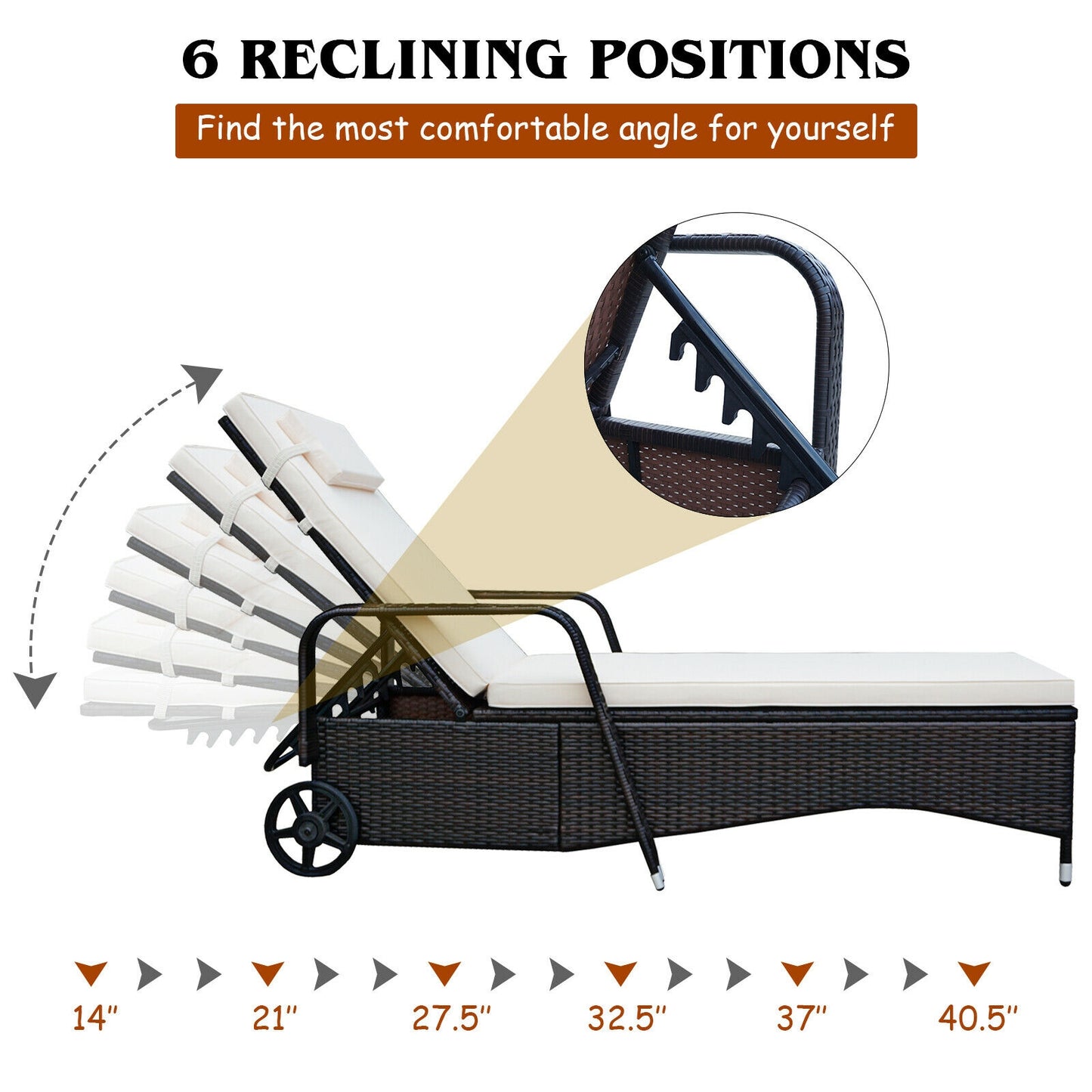 Adjustable Chaise Lounge with Cushion and Wheels