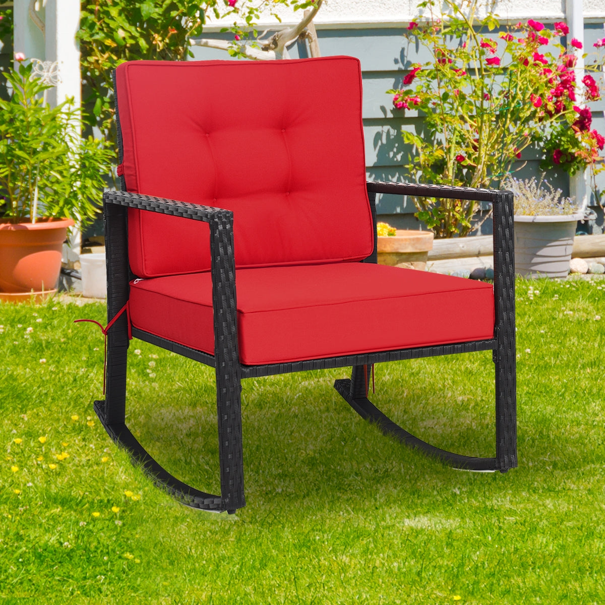 Rattan Rocking Chair with Cushion for Patio