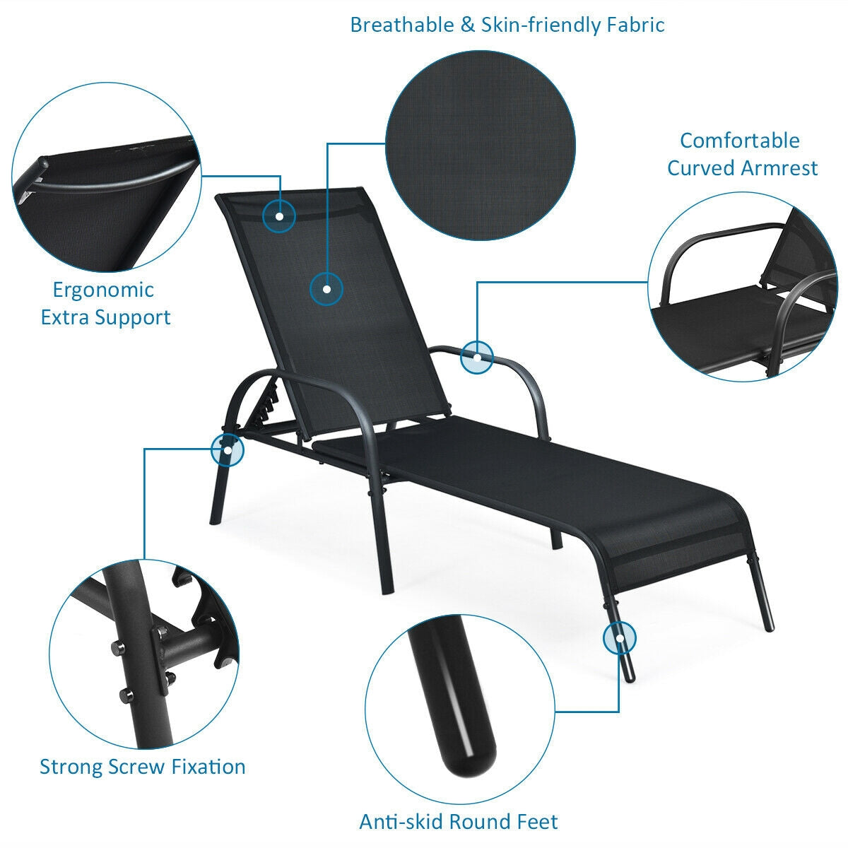 Outdoor Chaise Lounge Chairs Set of 2 with Adjustable Backrest