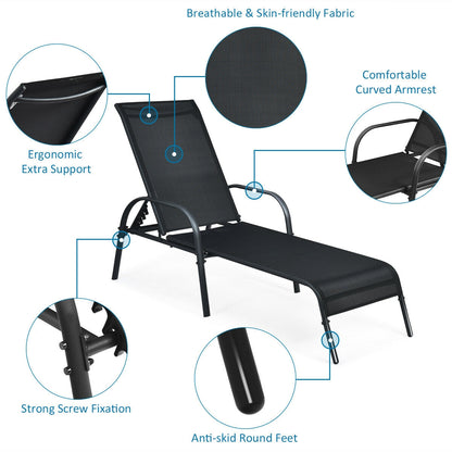 Outdoor Chaise Lounge Chairs Set of 2 with Adjustable Backrest