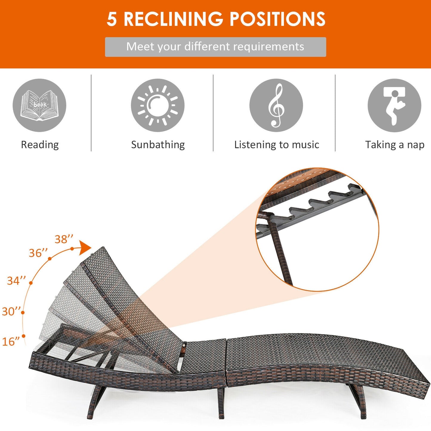 Folding Chaise Lounge with 5-Position Adjustable Backrest