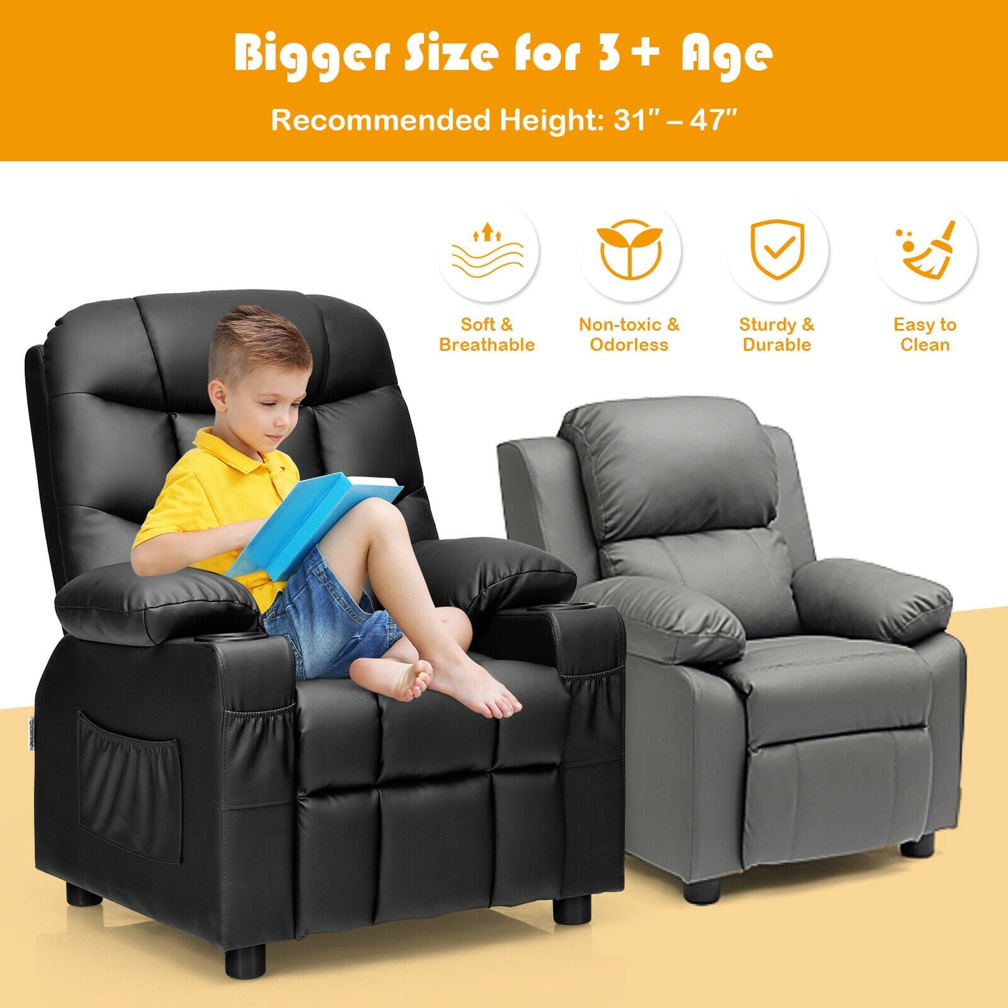 Kids Recliner Chair with Cup Holder and Footrest