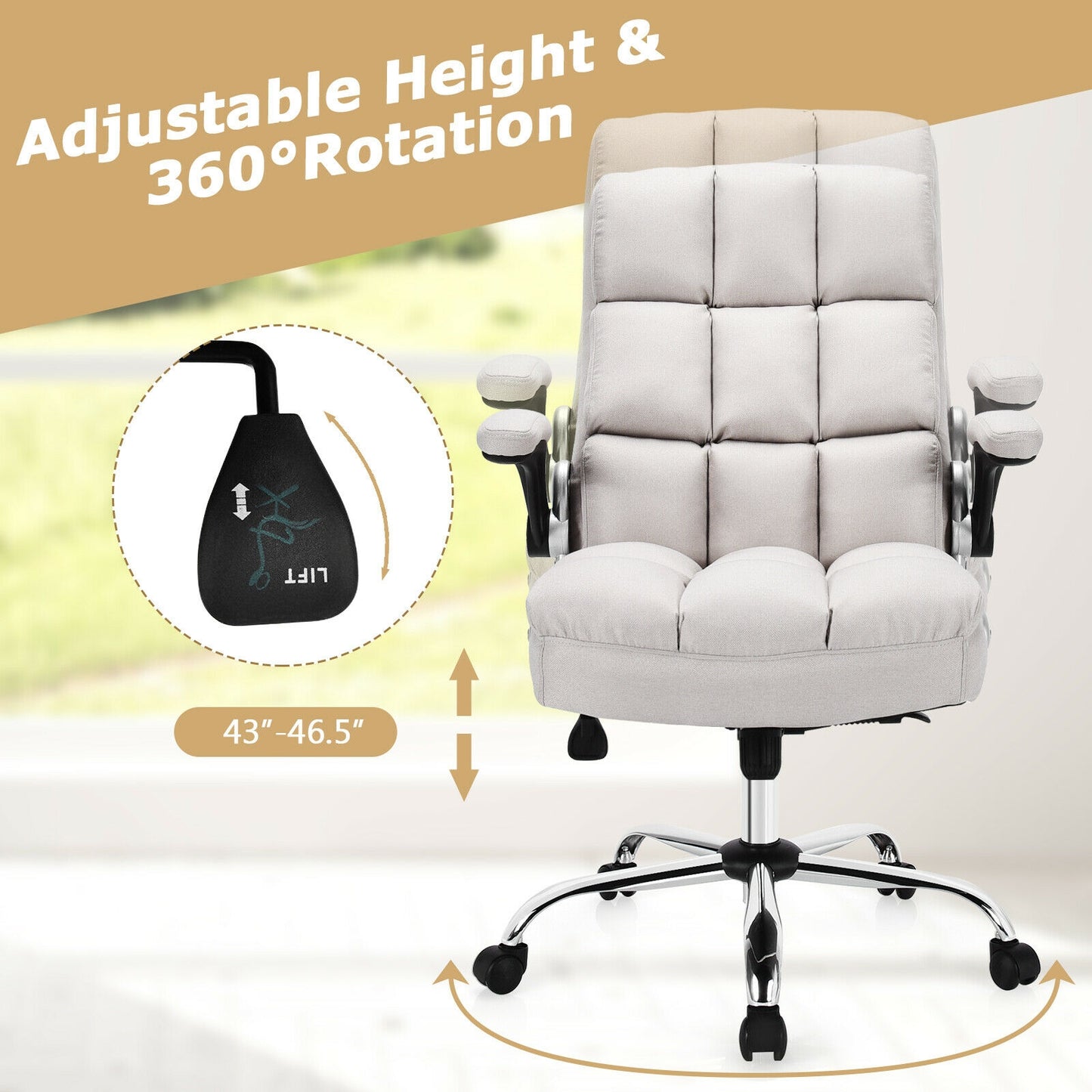 High Back Swivel Office Chair with Flip-Up Arms - 400 lbs