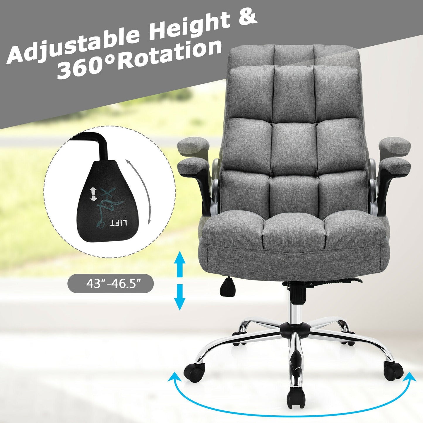 High Back Swivel Office Chair with Flip-Up Arms - 400 lbs