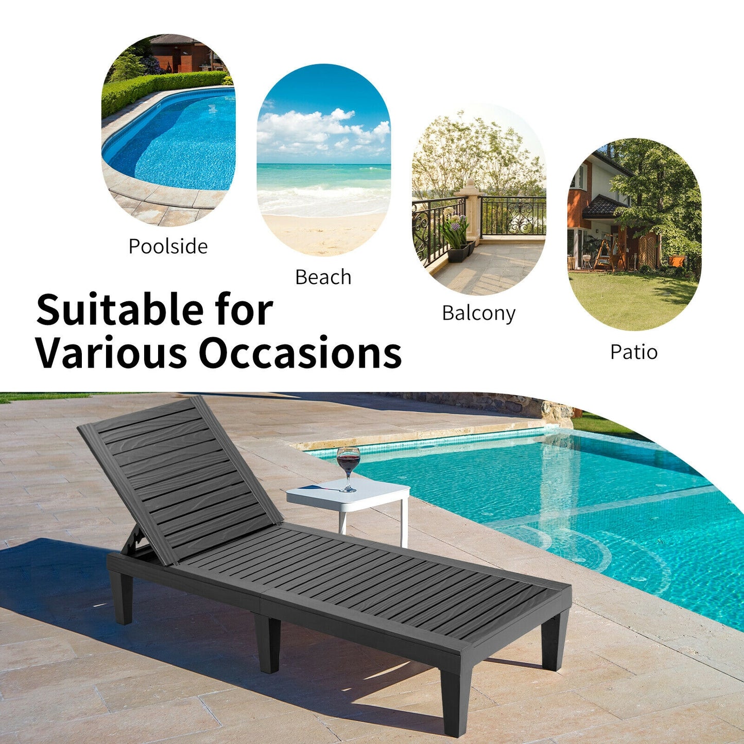 Adjustable Outdoor Chaise Lounge Chair with 5-Position Backrest