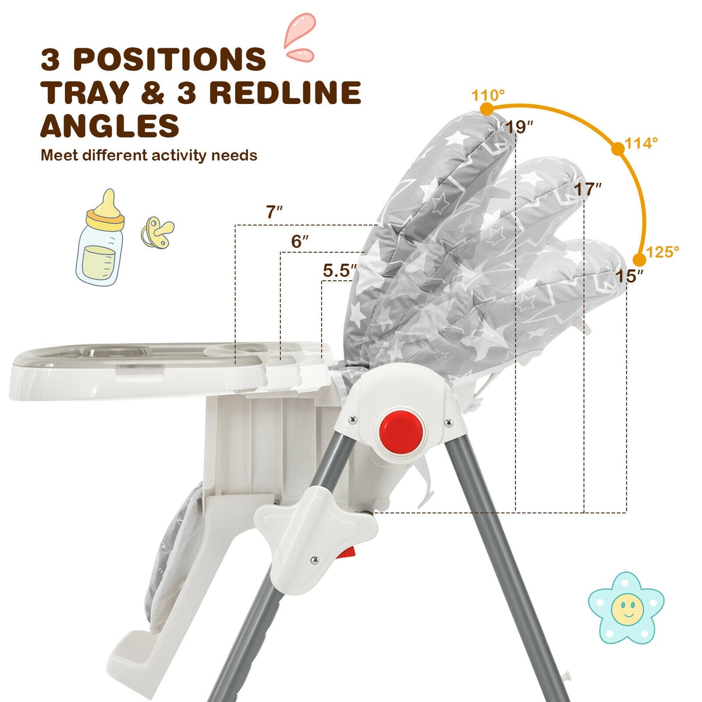Folding Baby High Chair with 6-Level Height Adjustment