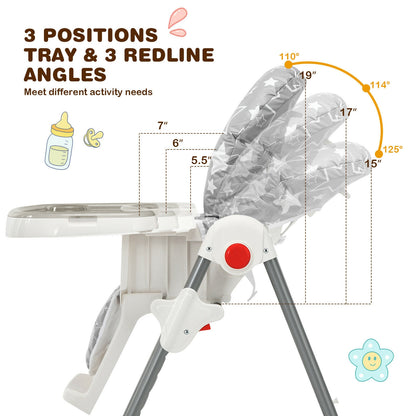 Folding Baby High Chair with 6-Level Height Adjustment