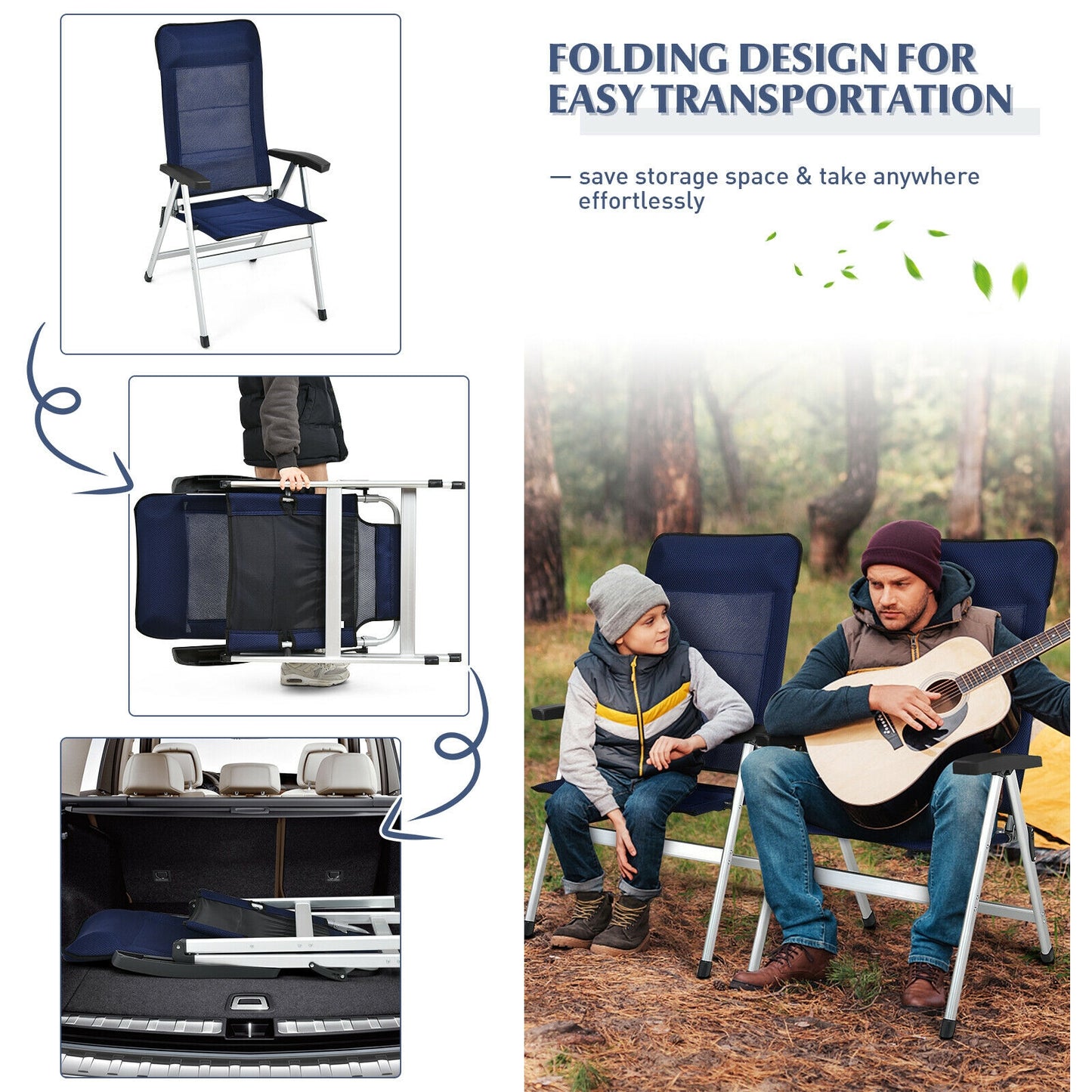Patio Dining Chair Set with 7-Position Adjustable Backrest
