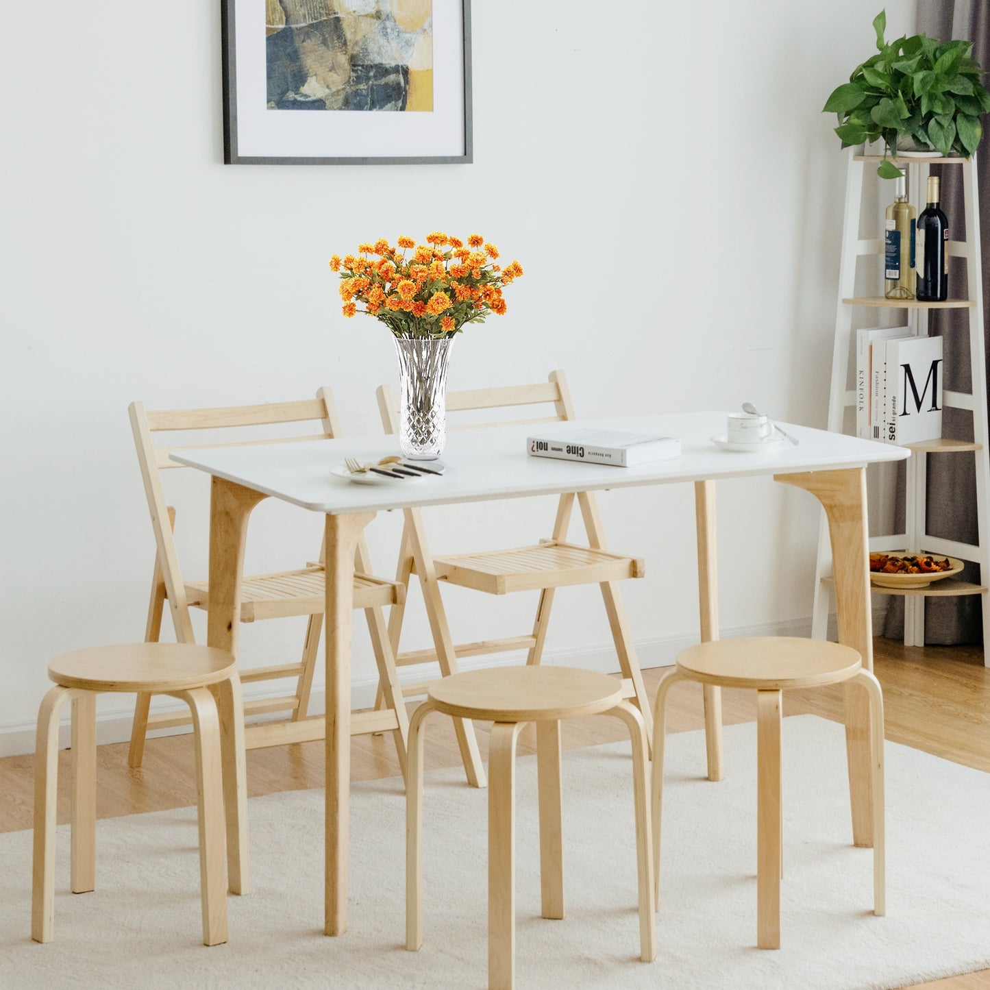 18-Inch Backless Wooden Dining Chairs - Set of 4